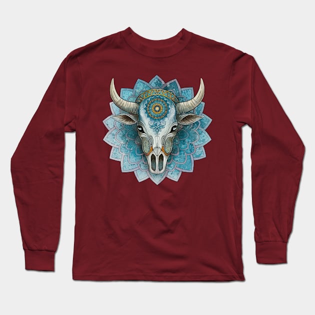 Cow skull mandala Long Sleeve T-Shirt by Ange art